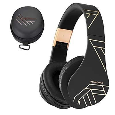 Afbeelding van PowerLocus Bluetooth hoofdtelefoon, draadloos, on ear hoofdtelefoon met geïntegreerde microfoon, HD stereo, micro SD/TF modus, FM radio, opvouwbaar, etui, verbinding 2 apparaten voor