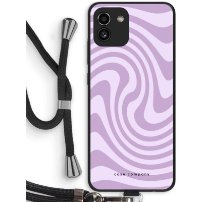 Afbeelding van Case Company® hoesje met Koord geschikt voor Samsung Galaxy A03 Swirl Paars Telefoonhoesje Zwart Bescherming aan alle Kanten en Over de Schermrand