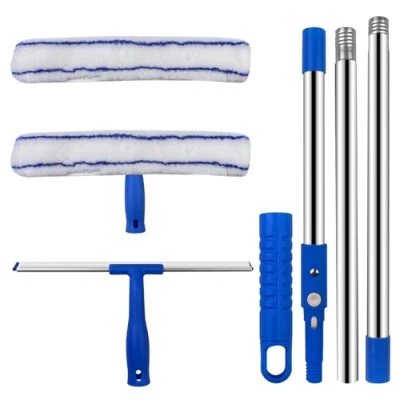 Afbeelding van Newpop 2 in 1 telescopische ruitenwisserset, professionele ruitenwissers, 120 cm, borstel met verlenging, raamreiniging, flexibele micro voor badkamer, douche, glas