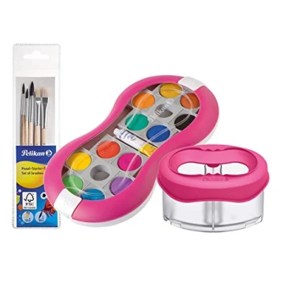 Afbeelding van Pelikan 735 SP/12 afwerkingsverf met 12 kleuren en 1 startwitte buis (magenta waterbeker penseelset), 7 delig