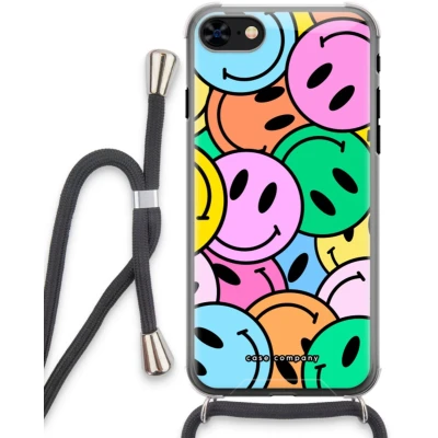 Afbeelding van Case Company® hoesje met Koord geschikt voor iPhone 8 Smiley N1 Telefoonhoesje Zwart Extra Bescherming aan alle Kanten en Over de Schermrand