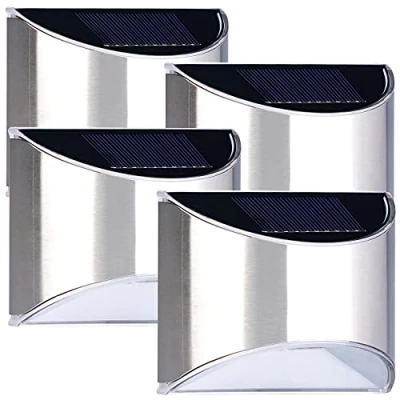 Afbeelding van Lunartec Zonnelampen: 4 stuks led zonnelampen met lichtsensor, roestvrij staal, 20 lm, IP44 (led buitenlampen, wandgemonteerde zonnelampen, dakgootlampen)