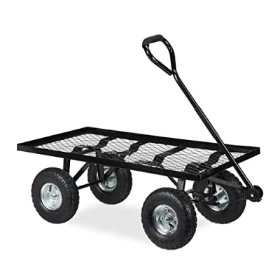 Afbeelding van Relaxdays bolderkar tuin platte tuinwagen luchtbanden 200 kg transportkar staal