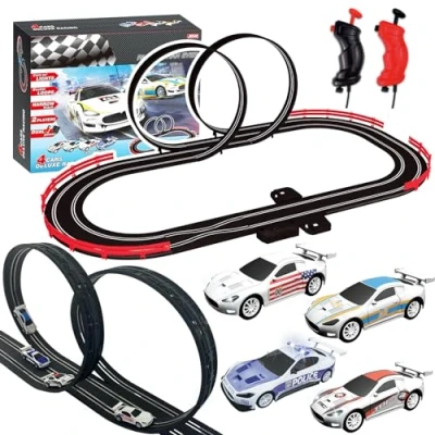 Afbeelding van AGM MASTECH Slot Car Race Track Set met 4 prachtige speelauto&#039;s, batterij of elektrische autobaan, speelgoed, cadeaus voor jongens en meisjes van tot 8 jaar, 12 jaar
