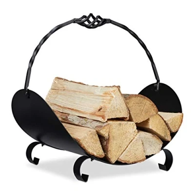 Afbeelding van Relaxdays houtmand haardhout houtopslag voor binnen brandhout mand staal zwart