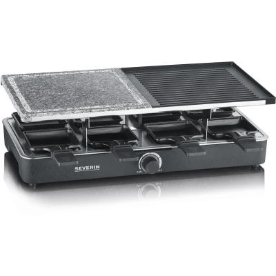Afbeelding van Severin Gourmetstel RG 2376 8 Pannen Zwart 1300W Raclette met natuurgrillsteen en grillplaat