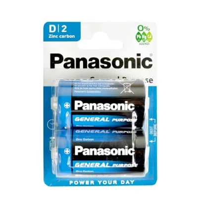 Afbeelding van Panasonic R20 monobatterij voor algemeen gebruik 2 pack blister zink koolstof