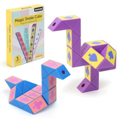 Afbeelding van ECHOCUBE Magic Snake Cube Set van 24 Speed Party Bag Fillers voor kinderen, Twist Puzzle Toys Educatieve Fidget Favours (blauw en paars)