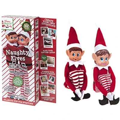 Afbeelding van Elves Behavin&#039; Badly 2 elfen, jongen en meisje, deugnieten van 30 cm