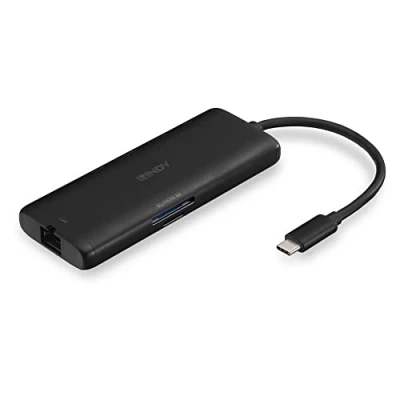 Afbeelding van Lindy USB C Hub (USB C, 7 Havens), Docking station + hub, Zwart