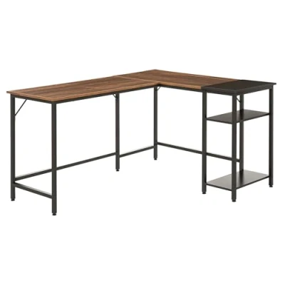Afbeelding van HOMCOM Bureau Computer Industrieel Design Hoekbureau 2 Tablets CPU houder Printer Look Oud Hout Metaal Zwart
