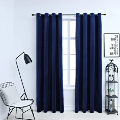 Afbeelding van Gordijn verduisterend met ringen 2 st 140x225 cm fluweel blauw