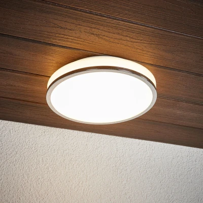 Afbeelding van Lindby Plafondlamp badkamer glas, metaal H: 8 cm wit, chroom