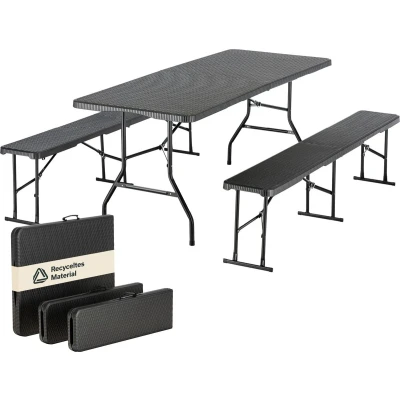 Afbeelding van Skandika MASI Klaptafel / klapbank 2 banken tot 300 kg, tuintafel 200 gerecycled HDPE materiaal, opvouwbaar, weerbestendig, 180 cm biertentset