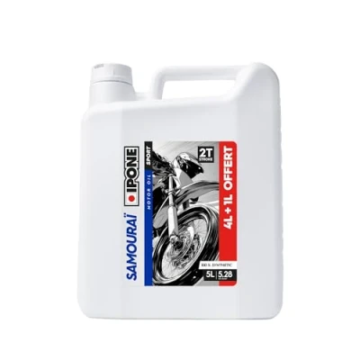 Image de IPONE Huile Moteur Moto 2 Temps Samouraï Racing 100% Synthétique avec Esters Lubrifiant Haute Performance Bidon 4 Litres + 1 Litre Offert