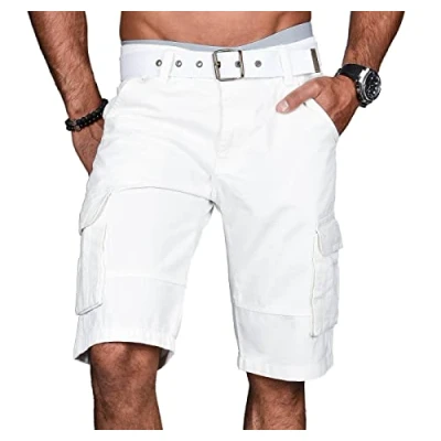 Afbeelding van A.Salvarini AS 037 Cargoshorts voor heren, elegant met riem, zwart.