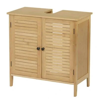 Afbeelding van EUGAD Badkamerkast bamboe wastafelonderkast met 2 deuren,Staande Gootsteenkast 60x30x60cm,0017WY