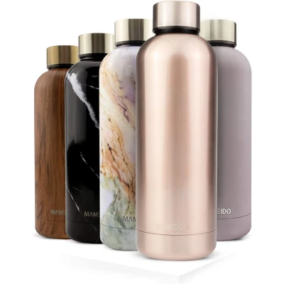 Afbeelding van Roestvrijstalen waterfles, 500 ml, rozenkwarts lekvrije thermosfles, waterfles BPA vrij (bisfenol A), geïsoleerde fles, roestvrij staal koffie en thee