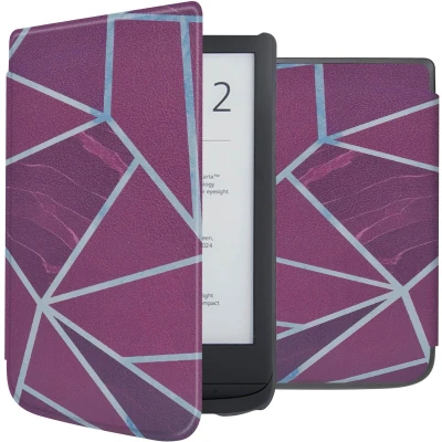 Afbeelding van iMoshion Ereader Cover / Hoesje Geschikt voor Pocketbook Basic Lux 4 HD 3 Touch 5 Vivlio Design Sleepcover Bookcase zonder stand Bordeaux Graphic