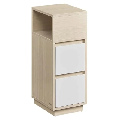 Afbeelding van VASAGLE Smalle nachtkastje, bijzettafel met 2 laden en open vak, montage links of rechts, voor slaapkamer, woonkamer, natuurbeige wolkenwit LET656N01