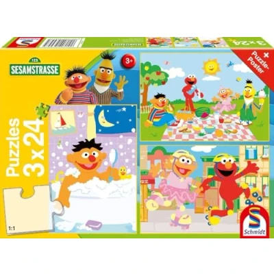 Afbeelding van Schmidt Spiele 56457 Sesamstraat kinderpuzzel 3 x 24 stukjes