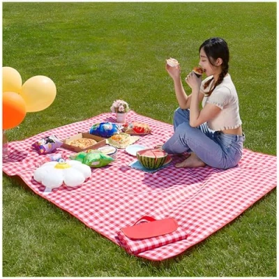 Afbeelding van TFSZE Picknickdeken, 150 x 200 cm, picknickmat met handvat, picknickdeken waterdichte achterkant, opvouwbaar, picknickmat, campingmat, voor strand, park,