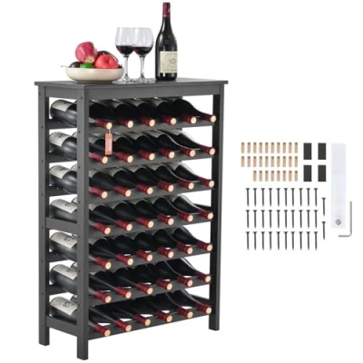 Image de VEVOR Étagère à Bouteilles Casier Vin 42 7 Niveaux en Bambou Bar