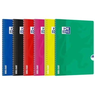 Afbeelding van Oxford OpenFlex notitieboeken, spiraalbinding, 24 x 32 cm, 100 pagina&#039;s, grote ruitjes, polypropyleen, verschillende kleuren, 5 stuks