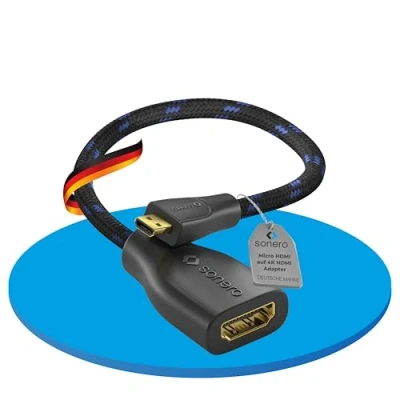 Afbeelding van Sonero® Portsaver Micro HDMI naar 4K adapter, Premium High Speed D stekker A aansluiting, vergulde contacten, dubbel afgeschermd, katoenen ommanteling, 0,15 m