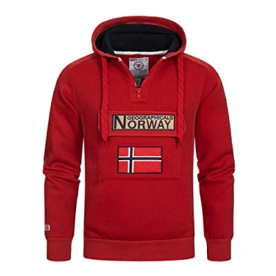 Afbeelding van Geographical Norway GYMCLASS Sweatshirt met capuchon voor heren kangoeroezak merklogo en lange mouwen, Rood
