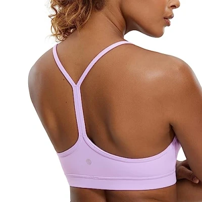 Afbeelding van CRZ Yoga Dames lage impact gevoerde sportbeha Y Racer Back Spaghetti Straps Bra Tops, Elfin Violet