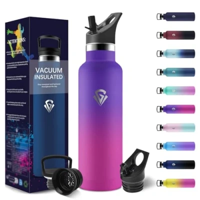 Image de HoneyHolly Bouteille Isotherme 750 ML, étanche sans BPA, Gourde Paille, Double Paroi, Metal, 18/8 Acier Inoxydable, Thermos Isotherme, avec d&#039;eau pour Sport, Randonnée
