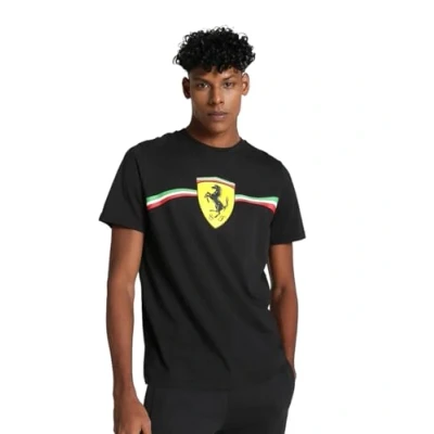 Afbeelding van PUMA Scuderia Ferrari Race Big Shield Motorsport Heritage T shirt voor heren, zwart, L