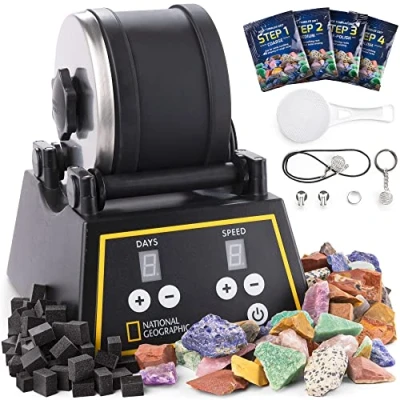 Afbeelding van National Geographic Professionele Rock Tumbler kit Polisher voor kinderen en volwassenen, complete met duurzame beker, rotsen, korrel onze nieuwe GemFoam polijstmachine
