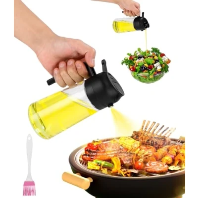 Afbeelding van Toaren 2 in 1 multifunctionele oliefles, 470 ml, voor de keuken, oliesproeier, glazen voedseloliespray, oliespray koken, salade,