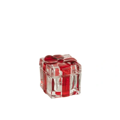 Afbeelding van J Line theelichthouder Geschenkendoos glas rood