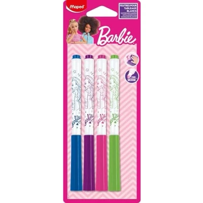 Afbeelding van Maped 4 Marker&#039;Peps uitwisbare fineliner Barbie droog fijne viltstiften leisteen en whiteboards kleuren: Blauw, Groen, Roze Paars
