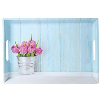 Afbeelding van Diep Dienblad Rechthoekig Tulpen Print Design koffie / Thee met handvatten Melamine 50 x 35 4.5 Cm