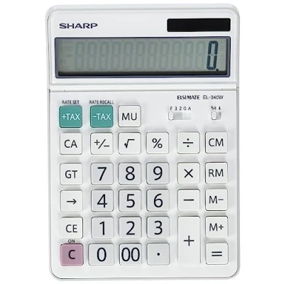 Afbeelding van Sharp EL 340W bureaurekenmachine met mobiel display, zonne energie/batterijen, wit