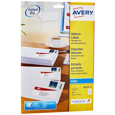 Afbeelding van AVERY 360 zelfklevende witte adreslabels Formaat 63,5 x 33,9 mm Inkjet Print