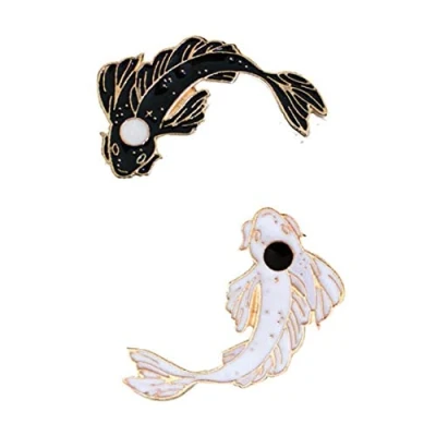 Afbeelding van 2 stuks email reversspelden schattige vis cartoon koi broche badge voor kleding rugzakken zwart en wit, 3,6 x 2,1 cm, acryl, Acryl