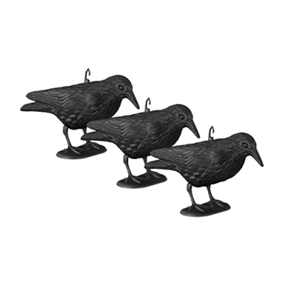 Afbeelding van Relaxdays Vogelafweermiddel om neer te zetten en op hangen, kunststof raaf, vogelafweermiddel, tuin, balkon, zwart, 3 stuks