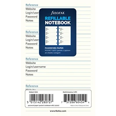 Afbeelding van Filofax Navulbare navulverpakking voor notitieboek, wachtwoordpapier, wit