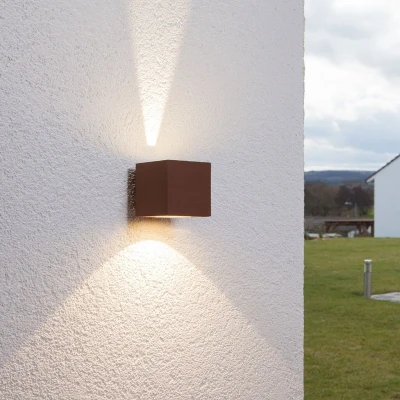 Afbeelding van Lucande LED wandlamp buiten 2lichts aluminium H: 9 cm roestbruin Inclusief lichtbronnen