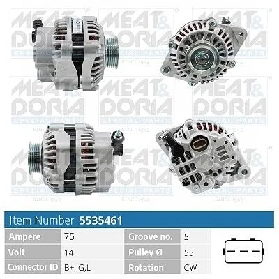 Afbeelding van MEAT &amp; DORIA 5535461 Dynamo / Alternator 14V 75A SUZUKI: SWIFT 3, Splash Hatchback