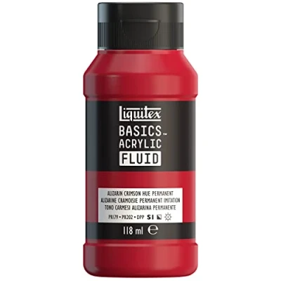 Afbeelding van Liquitex Basics Fluid Acrylverf met vloeibare consistentie, sneldrogend, lichtecht, waterdicht, op waterbasis, 118 ml fles, Alizarin crimson