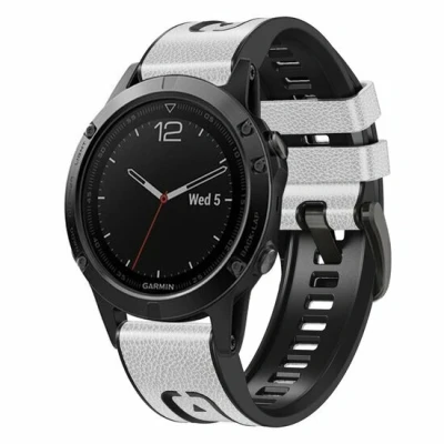 Afbeelding van leer + siliconen bandje Wit Garmin Quatix 7X / 6X &amp; Tactix 7 (pro)