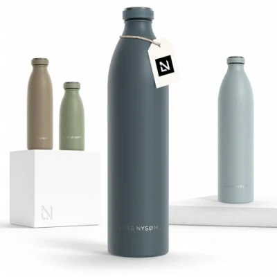 Afbeelding van LARS NYSØM &#039;Ren&#039; Roestvrijstalen drinkfles 1500ml BPA vrij geïsoleerde waterfles 1,50 Liter Blue Stone