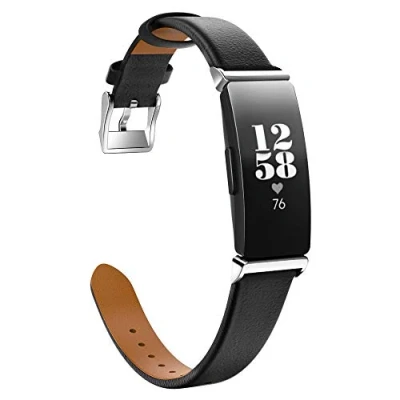 Afbeelding van MoKo Compatibel met Fitbit Inspire/Inspire HR/Inspire 2 armband, premium lederen reservearmband connector voor dames en heren, zwart