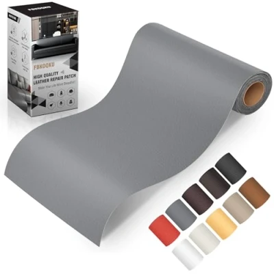 Afbeelding van zelfklevend leer, 10 x 200 cm, reparatiepatch, kunstleer, voor banken, autostoelen, meubels, tassen, jassen (donkergrijs)